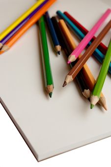 Colored Pencils And Album Stock Photo Colored Pencils And Album Stock Photo
