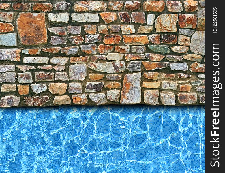 Irregular stone pavement with pool background