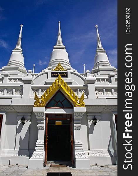 White pagodas at Wat Asokaram, Samut Prakan Thailand