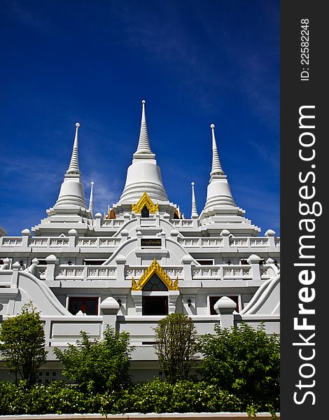 White pagodas at Wat Asokaram, Samut Prakan Thailand