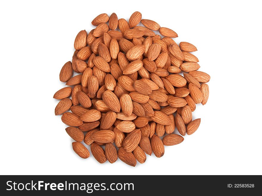 Pile of almonds isolated over white background