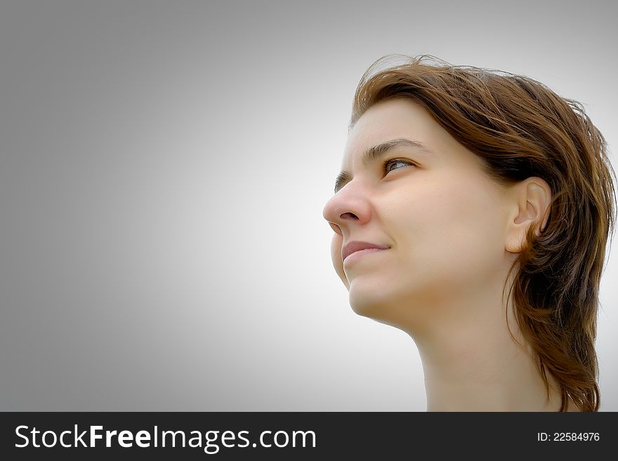 Portrait of a young woman looking at copyspace