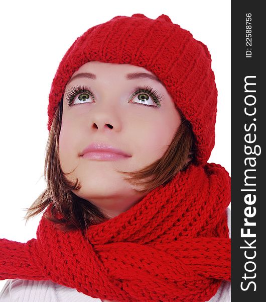 Beautiful girl with hat over white