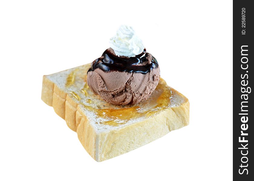 Honey toast  and whipping cream with chocolate ice cream. Honey toast  and whipping cream with chocolate ice cream