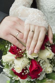 Hands Of The Newlyweds With Rings Royalty Free Stock Photography