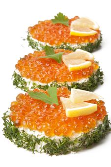 Sandwiches With Red Caviar Royalty Free Stock Images