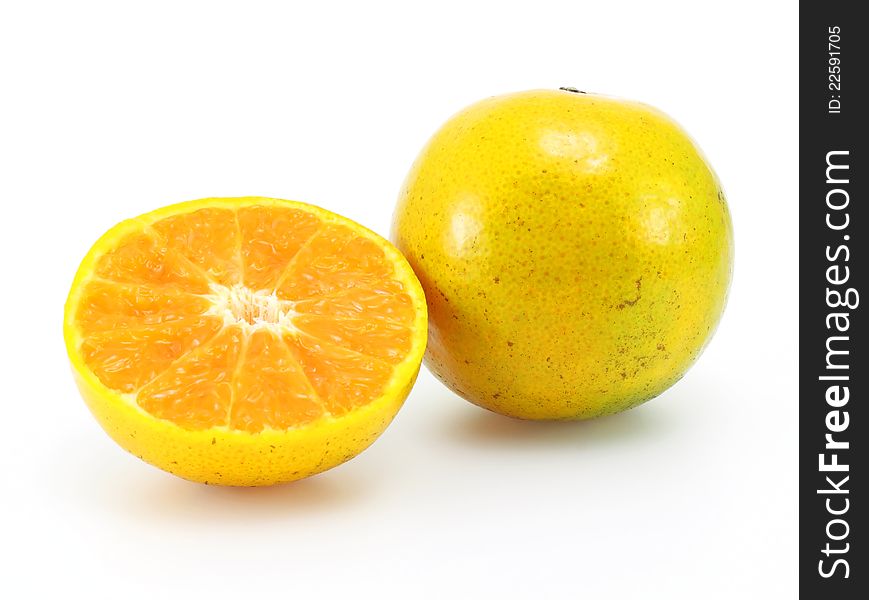 Two tangerines on white background
