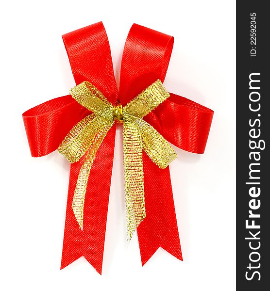 Red bow over white background