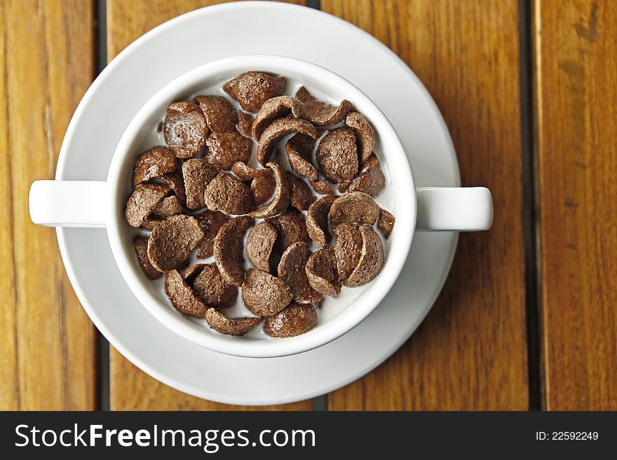 Cocoa cereal in white cup