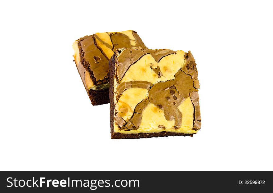 Two brownies isolated on white background