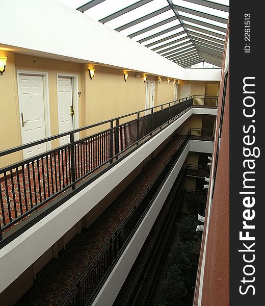 Luxury Hotel interior courtyard with vaulted skylight. Luxury Hotel interior courtyard with vaulted skylight