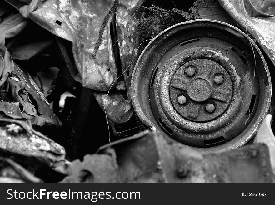 Background of rusty metal machine parts - black & white