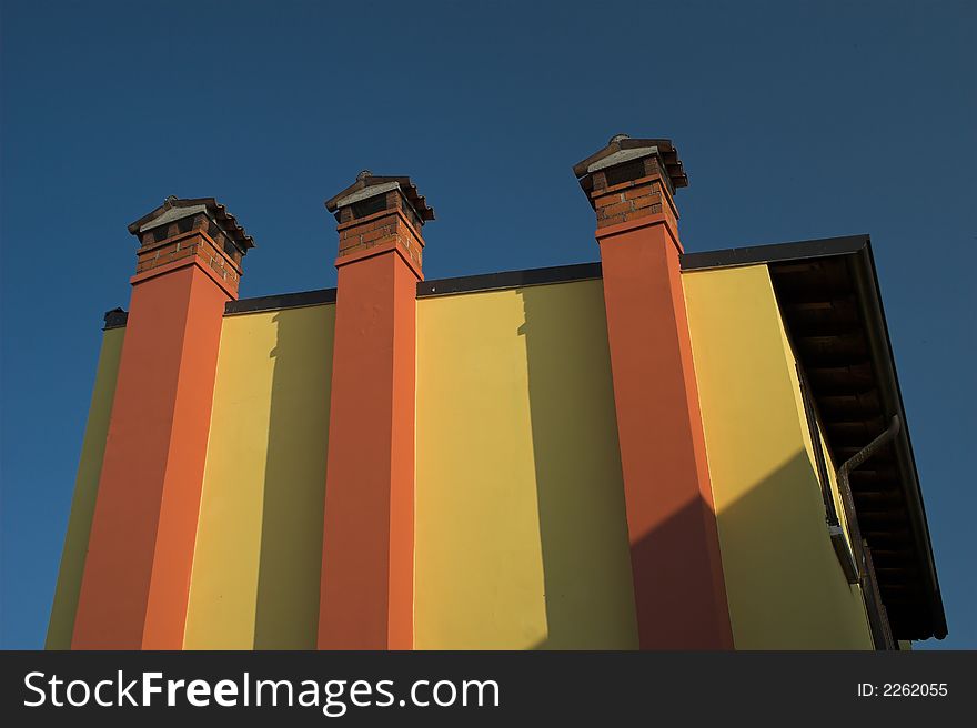 Colorful house against the sky, worm's eye view