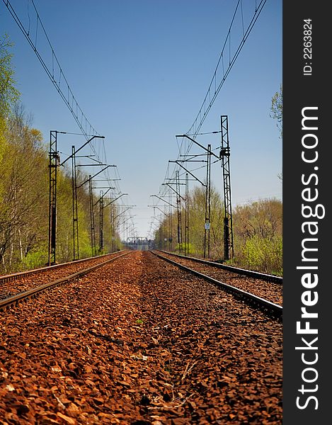 Two railway tracks and clear sky. Two railway tracks and clear sky