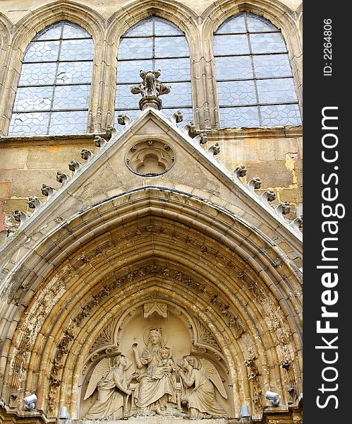 Facade details of Sainte Chapelle church Paris