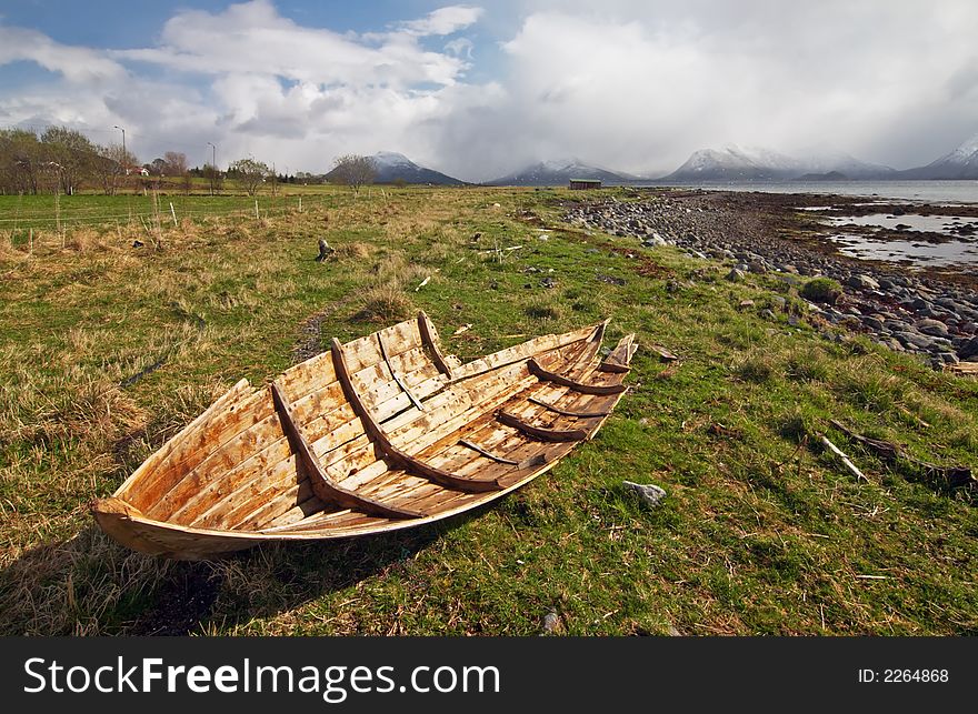 Lonely boat on norwegian coast