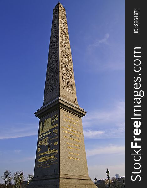 Ancient Egyptian hieroglyphics on the obelisk of Luxor