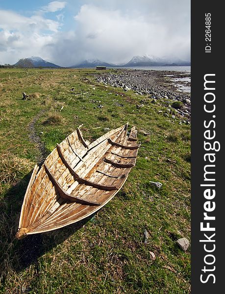 Lonely boat on norwegian coast