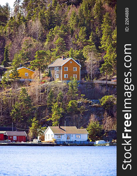 Photo of typical small town houses in Norway