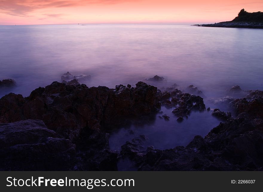 Long exposure evening sea shot, surface blurred