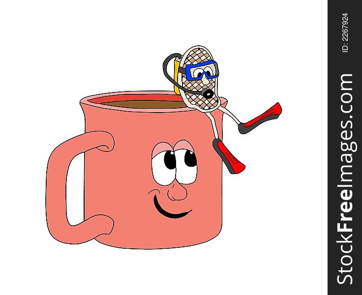 Illustration of scuba diving teabag and mug