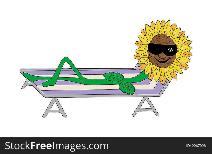 illustration of a sunflower lounging on a bench