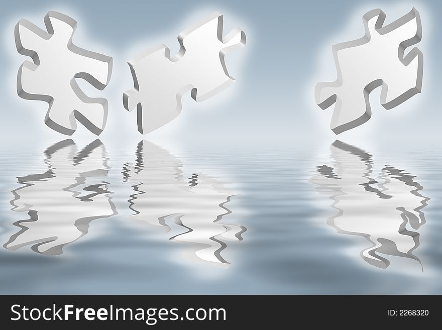 Jigsaw puzzle pieces with reflection