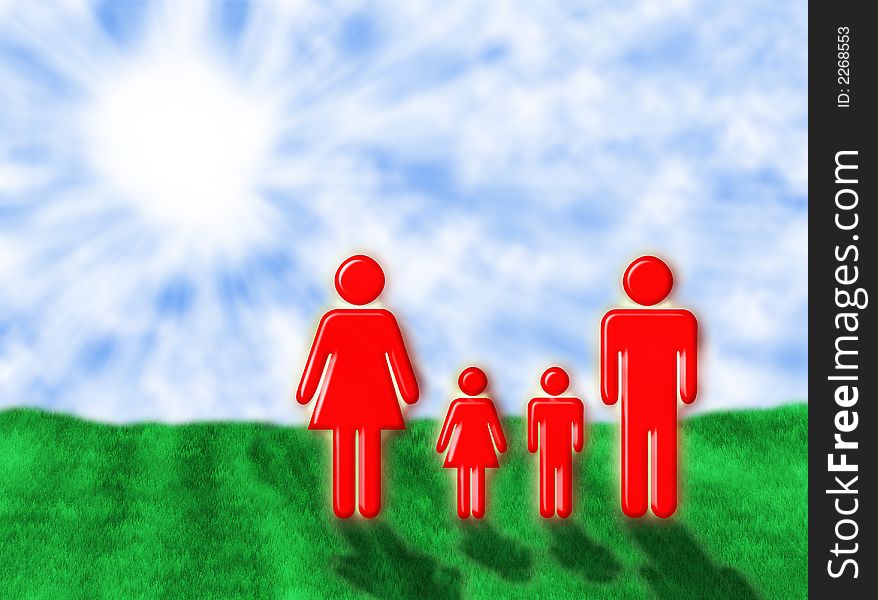 Illustration about a colourful family in the sunrays