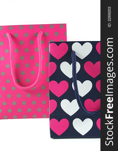 Hearts and spots gift bags for a birthday or other special occasion - isolated.