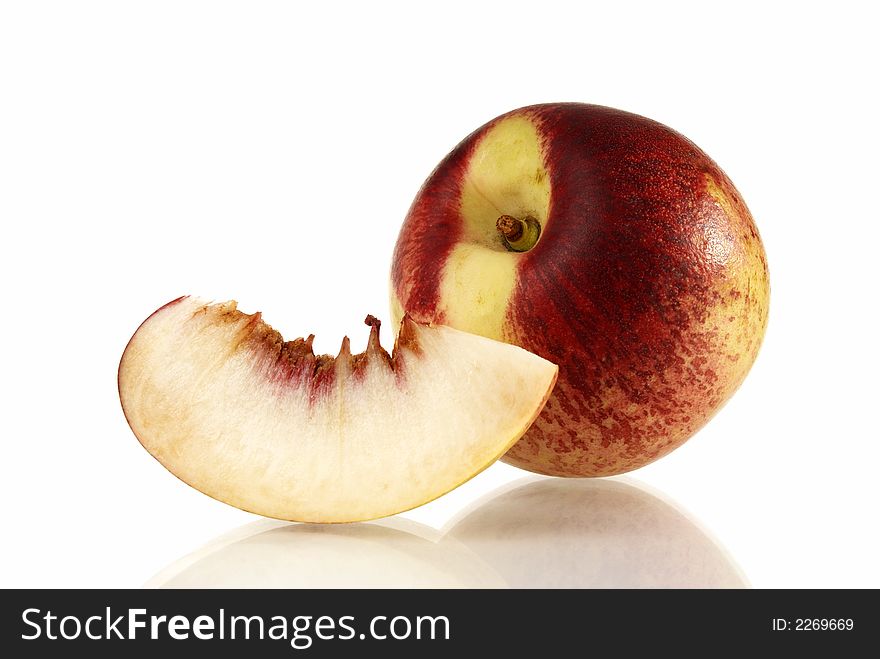 Fresh colored peaches on white background. Fresh colored peaches on white background