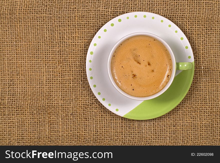 A Cup Of Coffee shot with burlap background