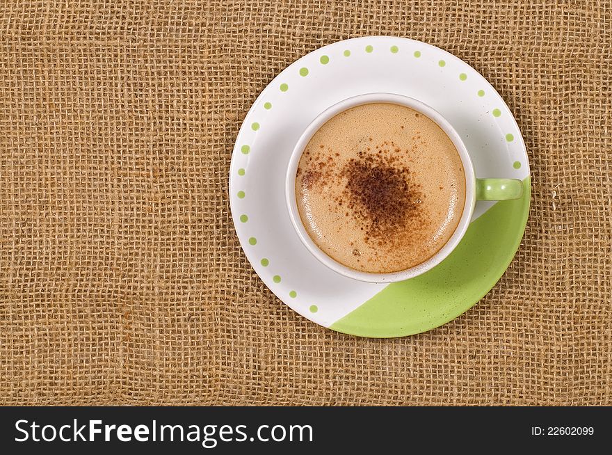 A Cup Of Coffee shot with burlap background