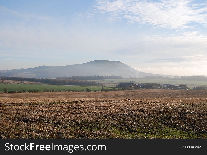 A winter morning view across farmland to the hill of Largo Law. A winter morning view across farmland to the hill of Largo Law