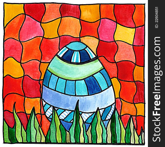 Hand drawn colorful mosaic of an Easter egg. Hand drawn colorful mosaic of an Easter egg