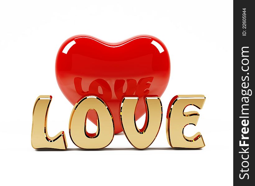 3D Love Text And Red Heart