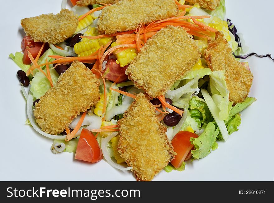 Pork cutlet with healthy vegetable salad. Pork cutlet with healthy vegetable salad