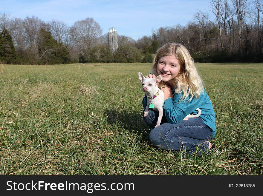 Girl In A Field With Her Dog 2