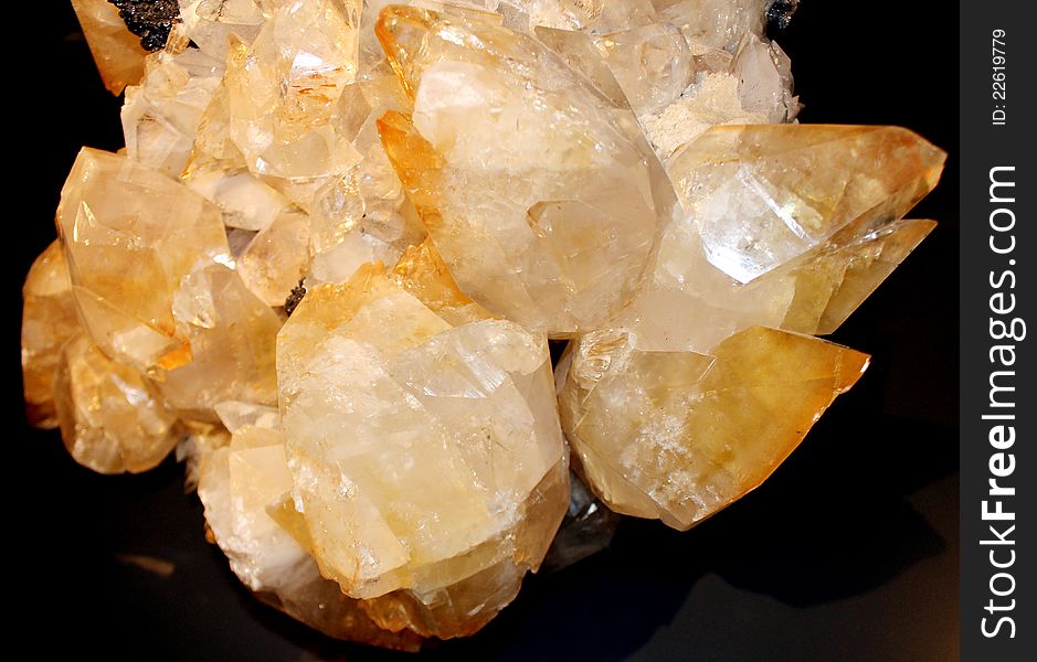 Quartz crystals on the black background