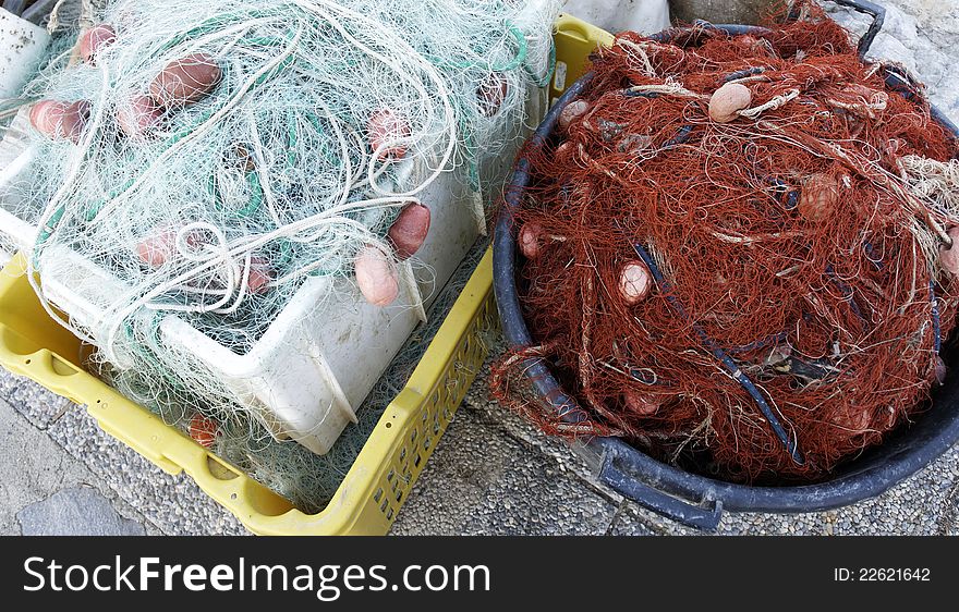 Detail of some colored fishing nets