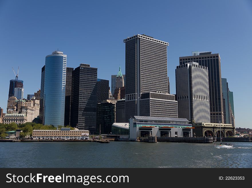 Image of Lower Manhattan and the Hudson River. The building of One World Trade. Image of Lower Manhattan and the Hudson River. The building of One World Trade