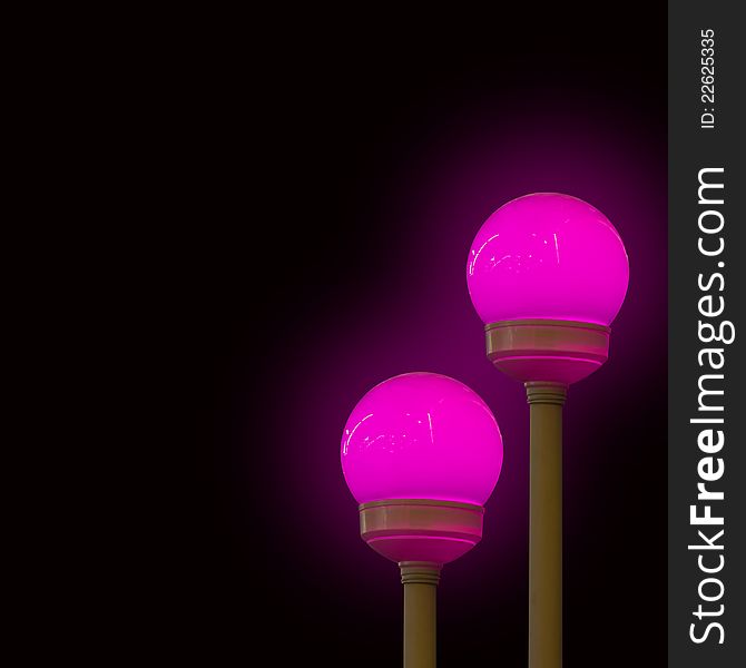 Two pink lights bulb on black background