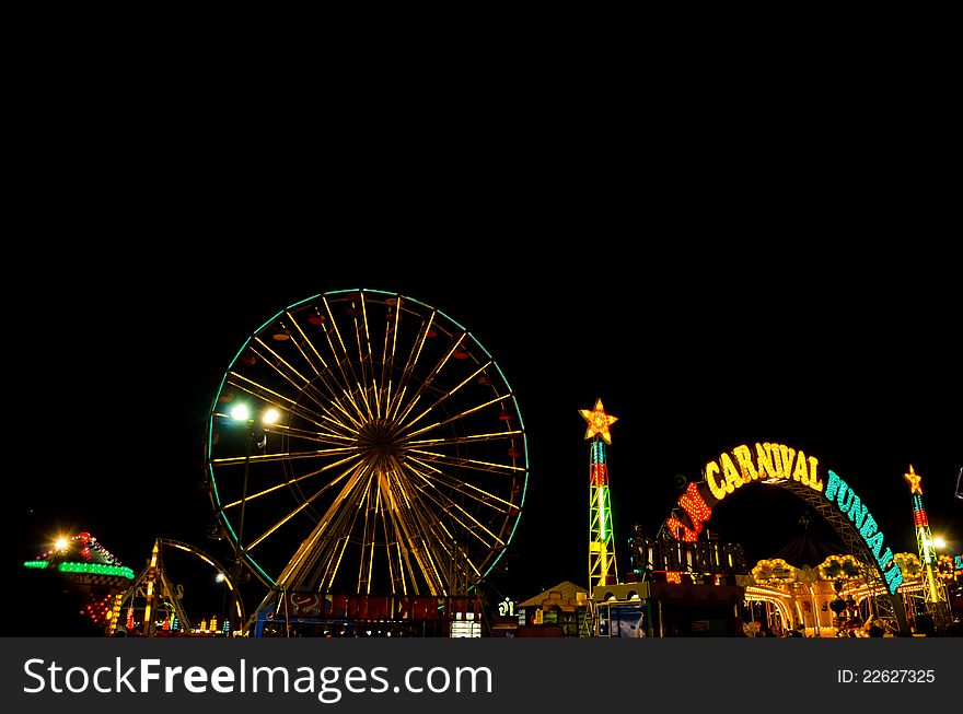 Colorful light of funfair in night