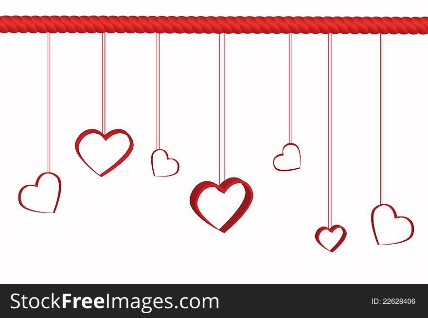 Valentine Background, Heart Hanging on Red Rope