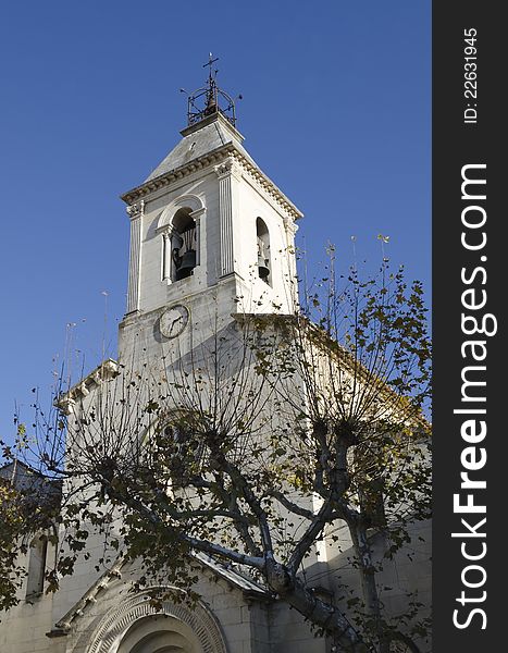 Church steeple in Beaumes de Venise, Provence, France. Church steeple in Beaumes de Venise, Provence, France