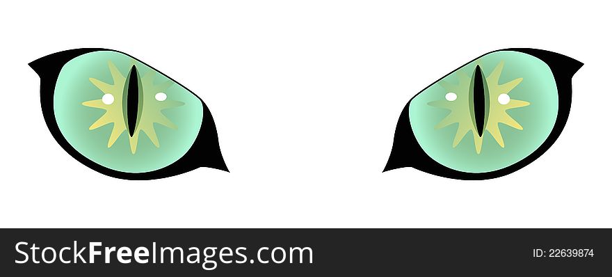 Green cat eyes on a white background