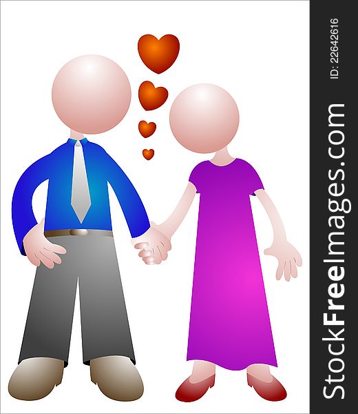 An abstract illustration of two people loving each other and holding hands. An abstract illustration of two people loving each other and holding hands