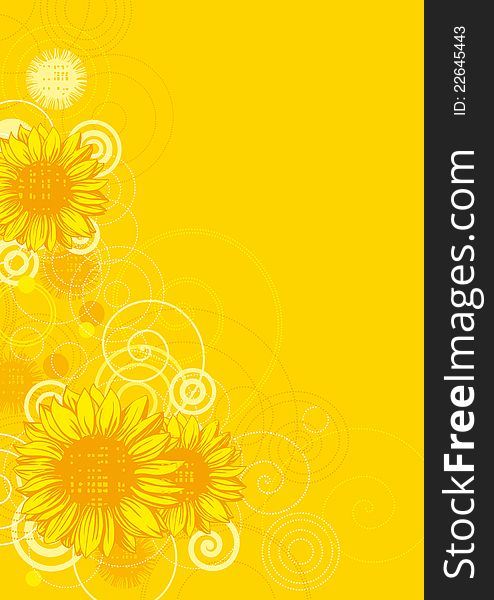 Vector illustrations with sunflowers on grunge background