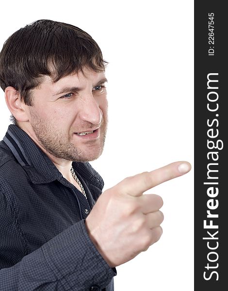 Man points a finger, giving instructions