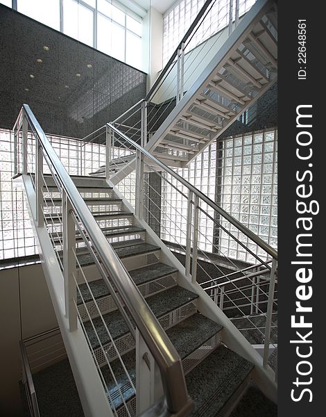 Steel stair in interior of modern building