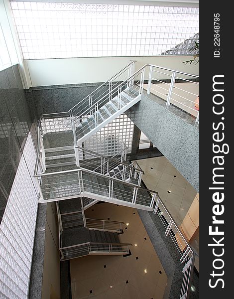 Steel stair in interior of modern building